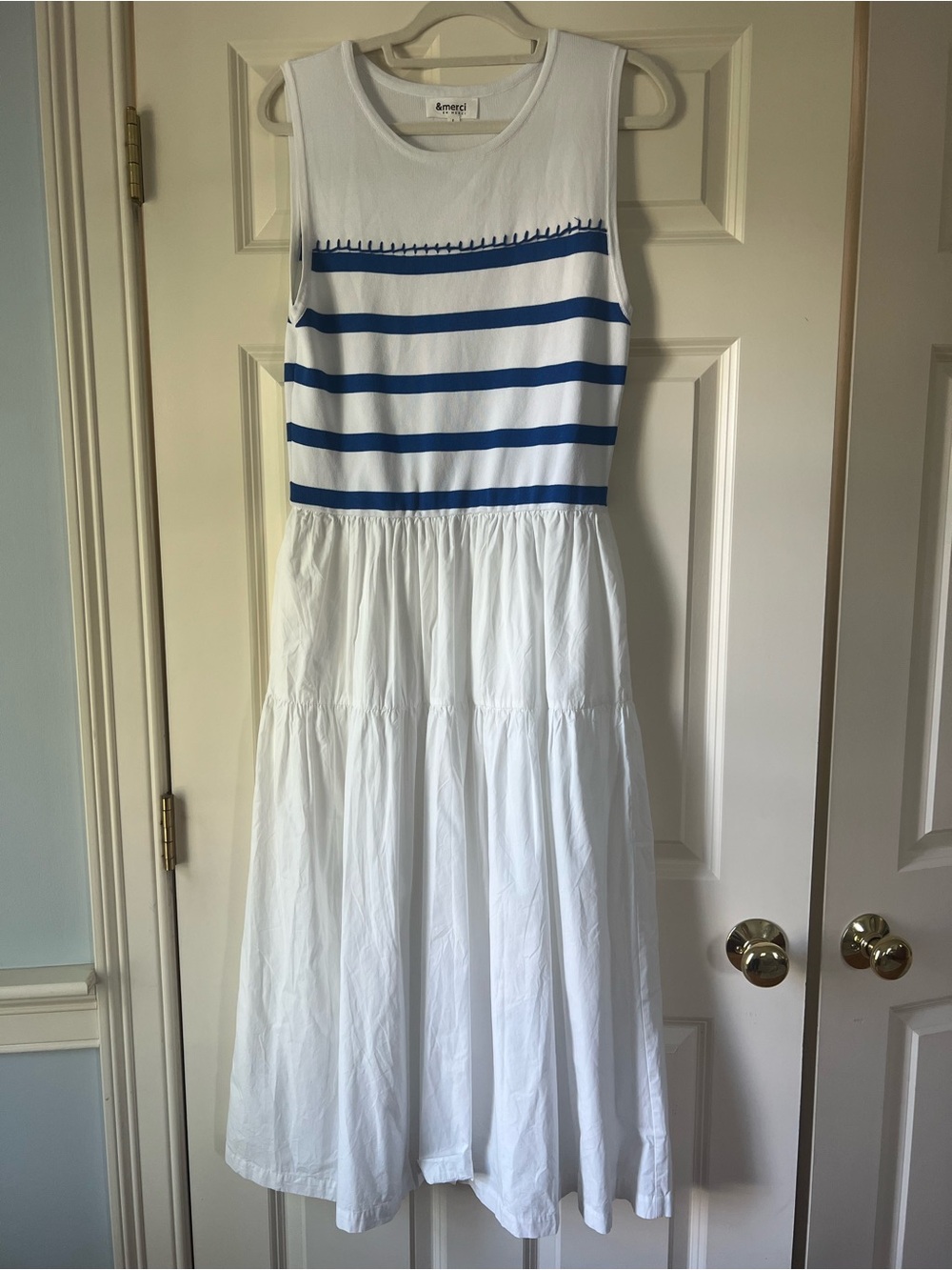 Summer Stripe Women’s White & Blue Sleeveless Dress